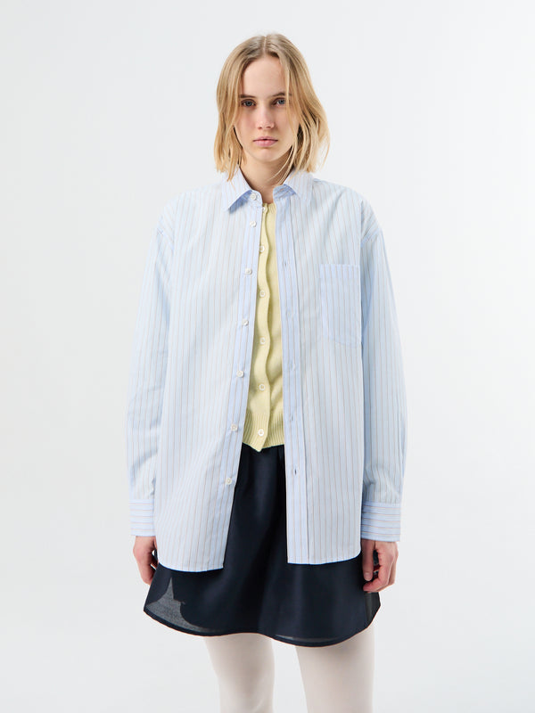 stoy Unisex Oversized Striped Shirt in Sky Blue Stripe