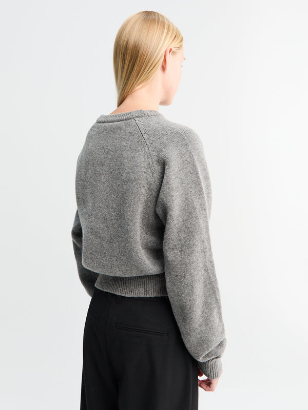 Stoy Unisex Soft Volume V-Neck Sweater In Melange Grey