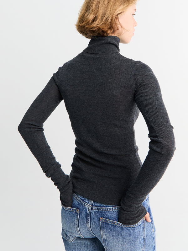 Stoy Utica Thin Turtleneck Sweater In Dark Grey Melange