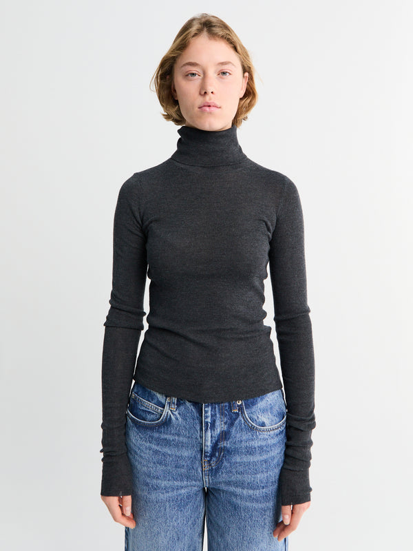stoy Utica Thin Turtleneck Sweater in Dark Grey Melange
