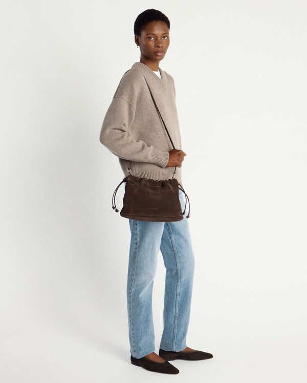 strawberry Charlotte Midi Drawstring - Chocolate Suede