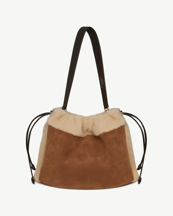 Strawberry Charlotte Midi Drawstring - Tan Suede/Shearling