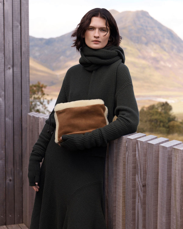 strawberry Charlotte Midi Drawstring - Tan Suede/Shearling