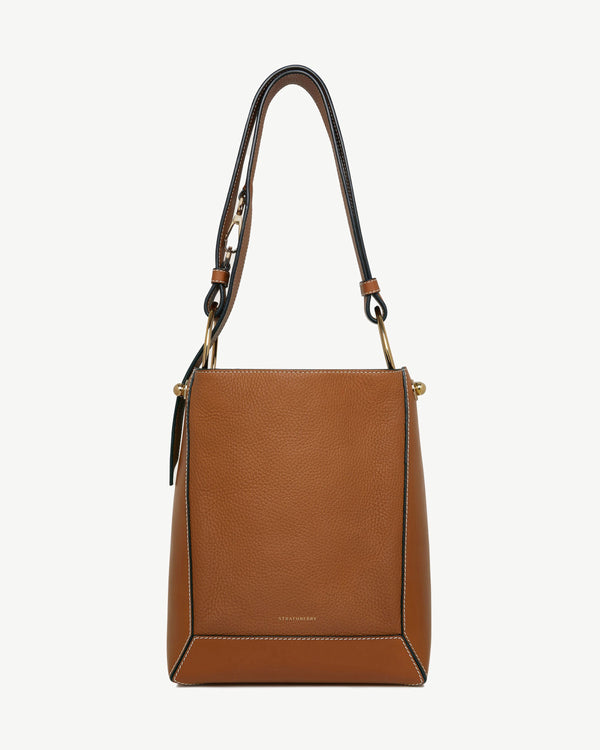 Strawberry Lana Midi Bucket Bag - Tan With Vanilla Stitch
