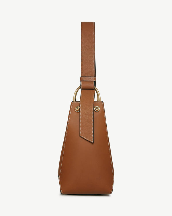 Strawberry Lana Midi Bucket Bag - Tan With Vanilla Stitch