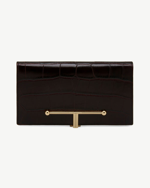 Strawberry Large Melville Street Wallet - Croc-Embossed Leather Mahogany/Black