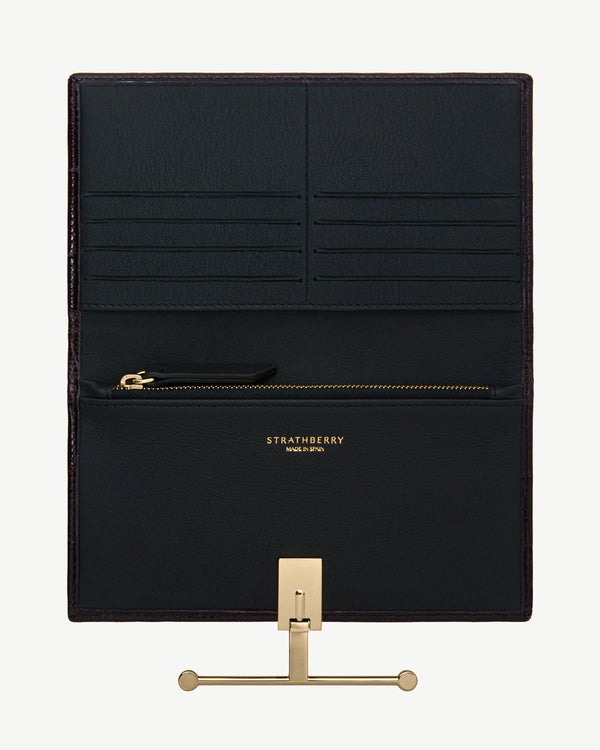 Strawberry Large Melville Street Wallet - Croc-Embossed Leather Mahogany/Black