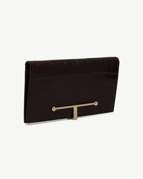 Strawberry Large Melville Street Wallet - Croc-Embossed Leather Mahogany/Black