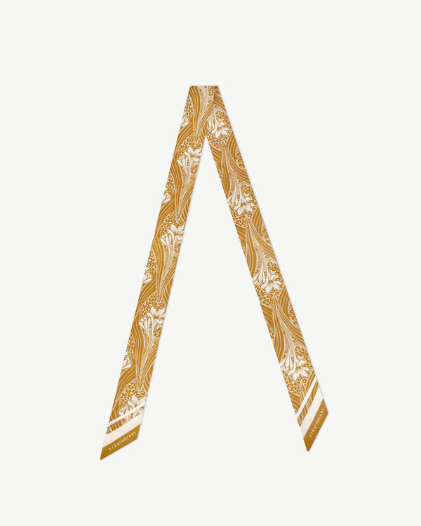 Strawberry Long Silk Skinny Scarf - Mustard Wallpaper Print