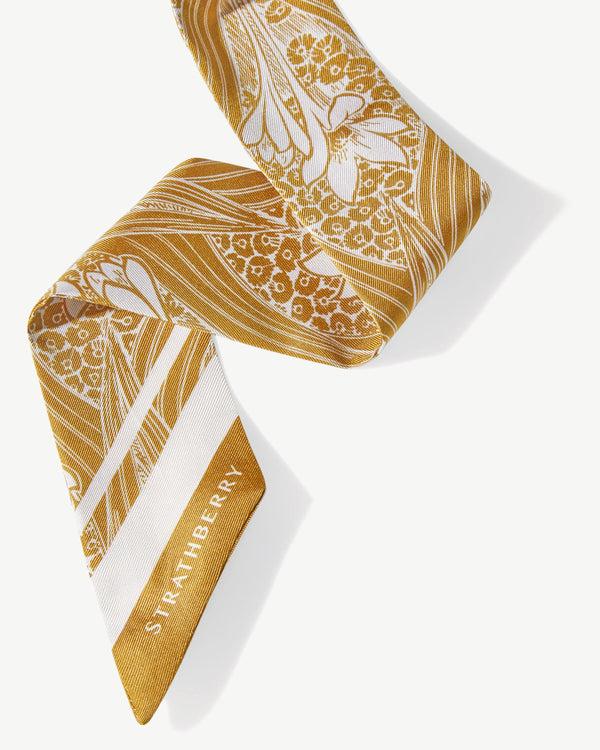 Strawberry Long Silk Skinny Scarf - Mustard Wallpaper Print