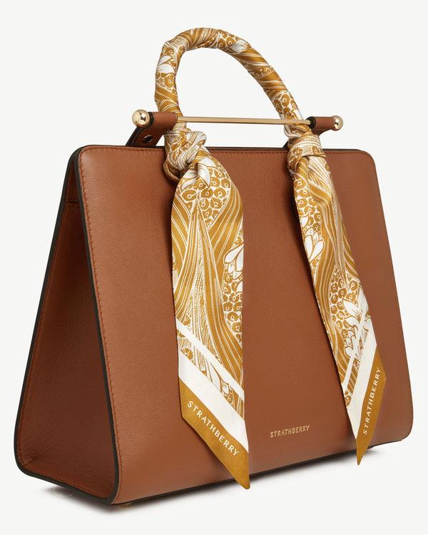 strawberry Long Silk Skinny Scarf - Mustard Wallpaper Print