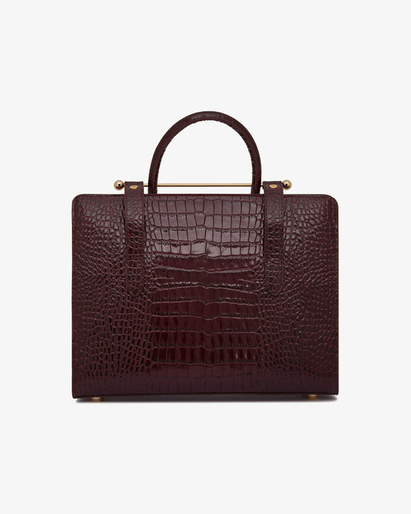 Strawberry Midi Tote - Croc-Embossed Leather Burgundy