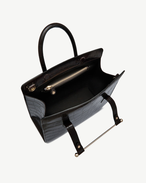 Strawberry Midi Tote - Croc-Embossed Leather Mahogany