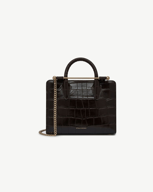 Strawberry Mini Tote - Croc-Embossed Leather Mahogany
