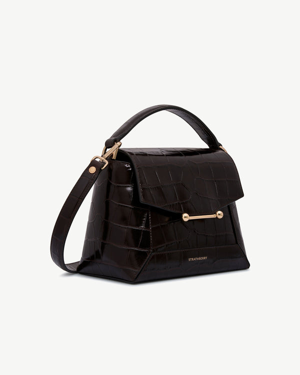 Strawberry Mosaic Bag - Croc-Embossed Leather Mahogany