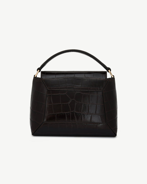 Strawberry Mosaic Bag - Croc-Embossed Leather Mahogany