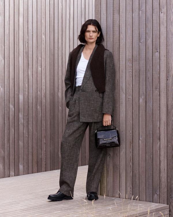 strawberry Mosaic Bag - Croc-Embossed Leather Mahogany