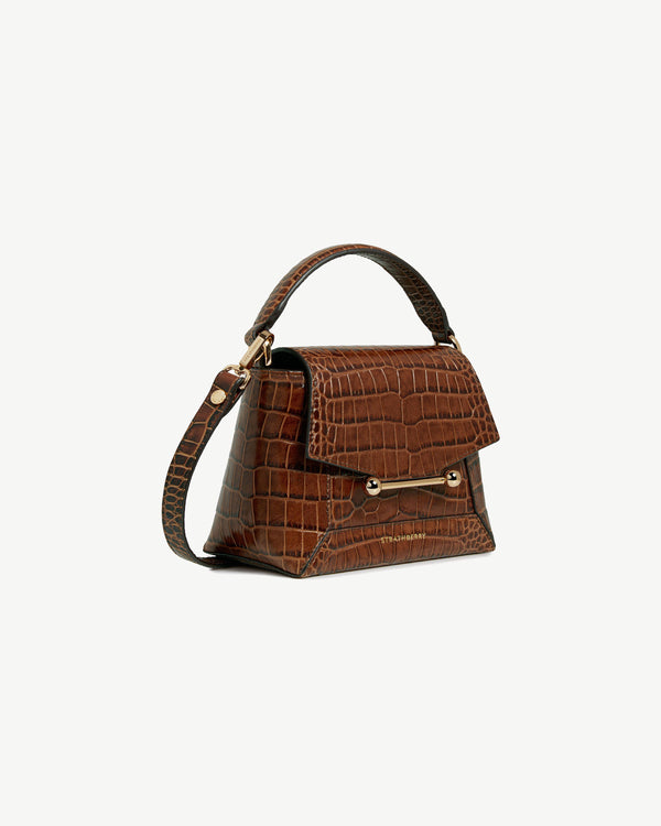 Strawberry Mosaic Nano - Soft Croc-Embossed Leather Walnut