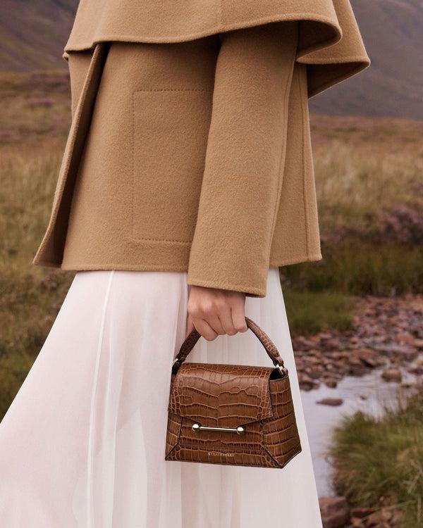 strawberry Mosaic Nano - Soft Croc-Embossed Leather Walnut