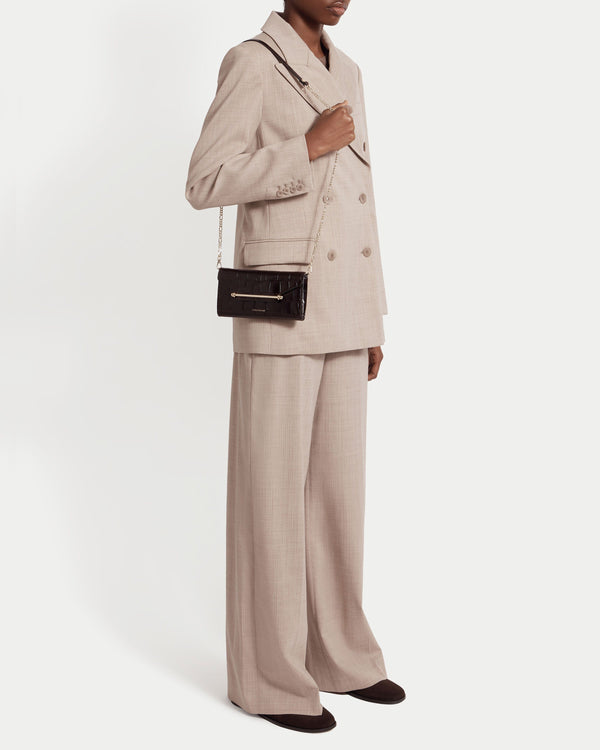 strawberry Multrees Chain Wallet - Croc-Embossed Leather Mahogany/Black