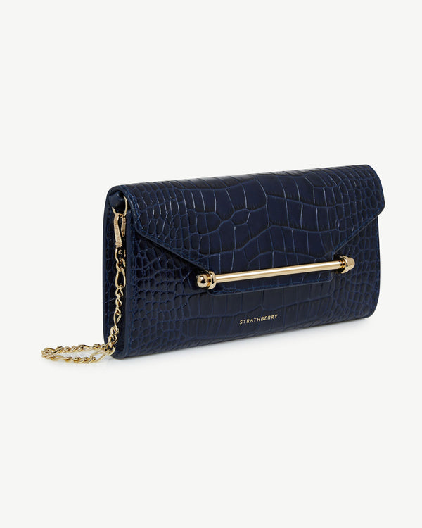 Strawberry Multrees Chain Wallet - Croc-Embossed Leather Navy