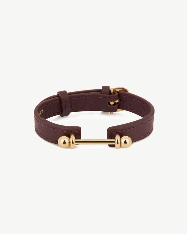 Strawberry Music Bar Bracelet - Burgundy Leather / 22 Carat Gold Gilded