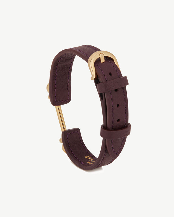 Strawberry Music Bar Bracelet - Burgundy Leather / 22 Carat Gold Gilded