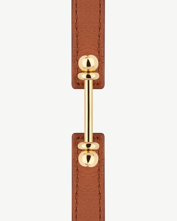 Strawberry Music Bar Bracelet - Chestnut Leather / 22 Carat Gold Gilded