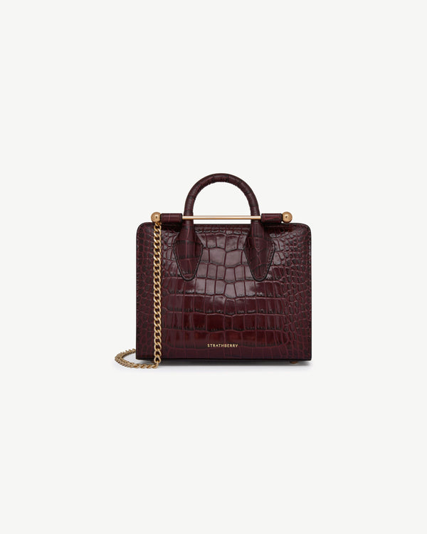 Strawberry Nano Tote - Croc-Embossed Leather Burgundy