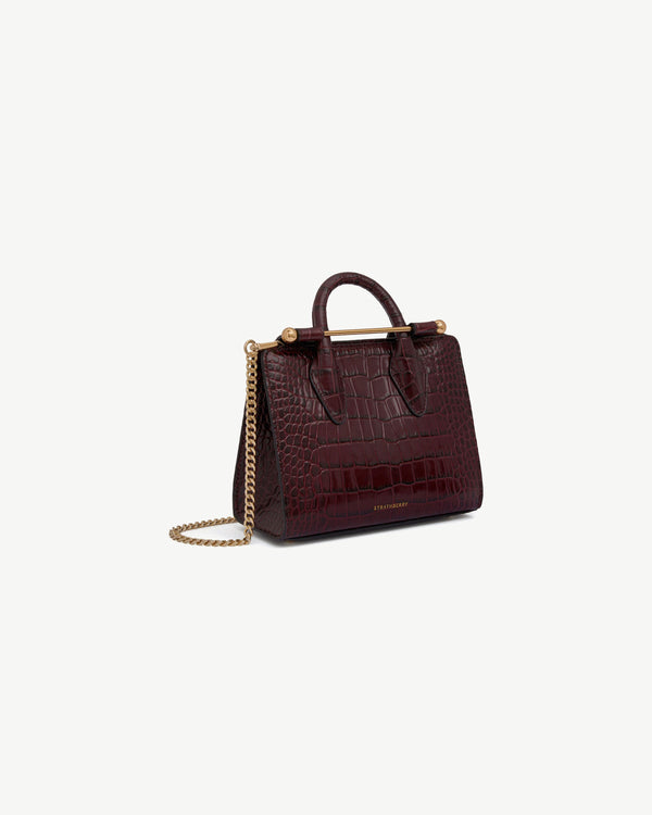Strawberry Nano Tote - Croc-Embossed Leather Burgundy