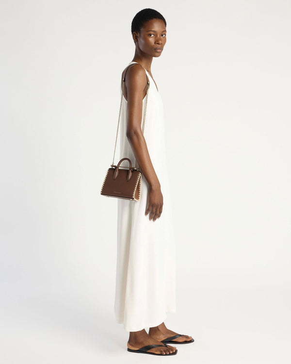 strawberry Nano Tote - Dark Tan Suede/Leather Crochet