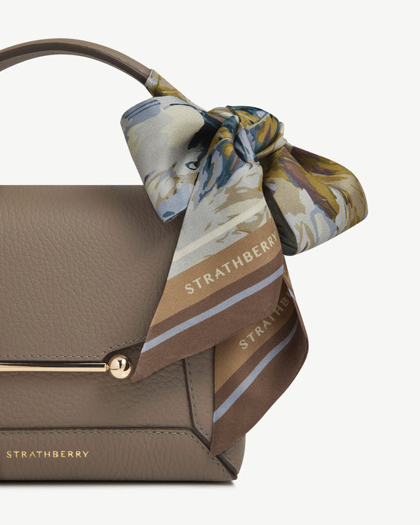 strawberry Silk Skinny Scarf - Clay/Blue Abstract Feather Print