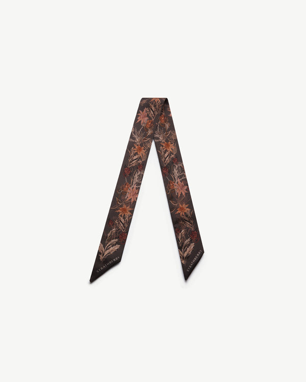 Strawberry Silk Skinny Scarf - Espresso Thistle Print