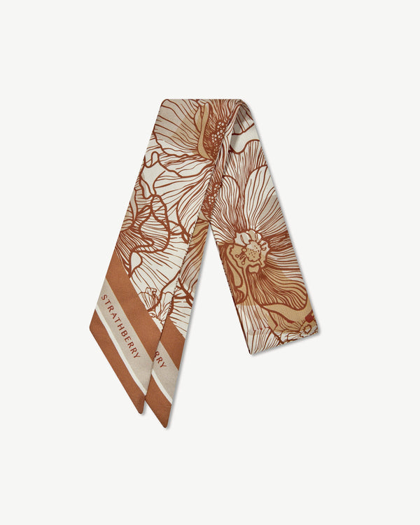 Strawberry Silk Skinny Scarf - Floral Chestnut/Vanilla