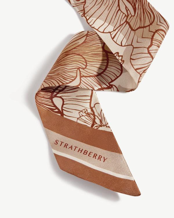 Strawberry Silk Skinny Scarf - Floral Chestnut/Vanilla