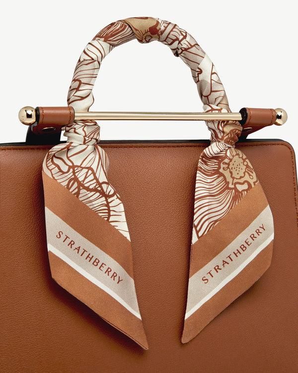 strawberry Silk Skinny Scarf - Floral Chestnut/Vanilla