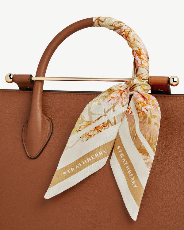 strawberry Silk Skinny Scarf - Floral Print Vanilla/Pink