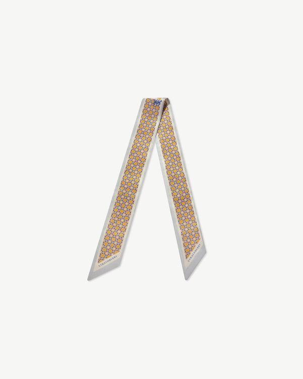 Strawberry Silk Skinny Scarf - Geometric Tile Marble Grey/Brûlée