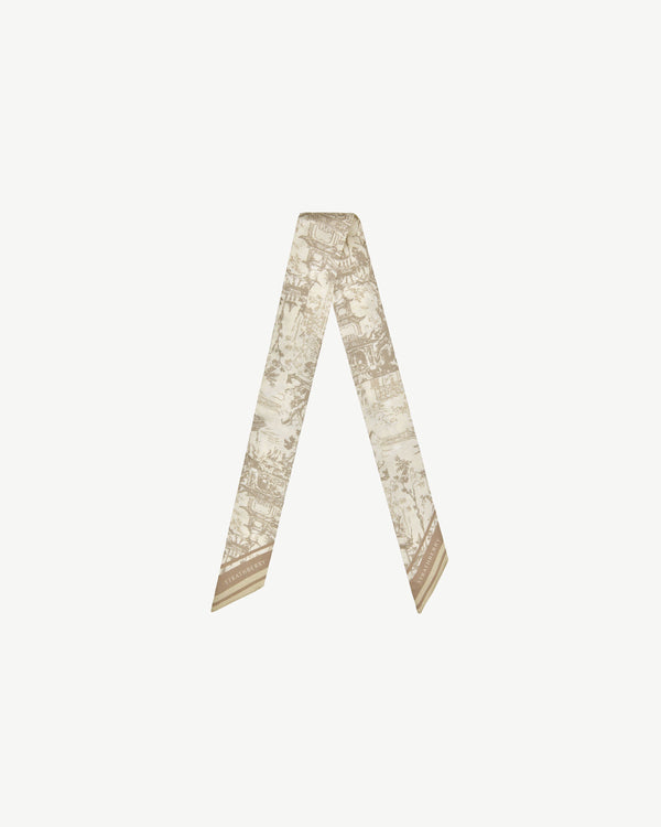 Strawberry Silk Skinny Scarf - Oat/Mushroom Oriental Print