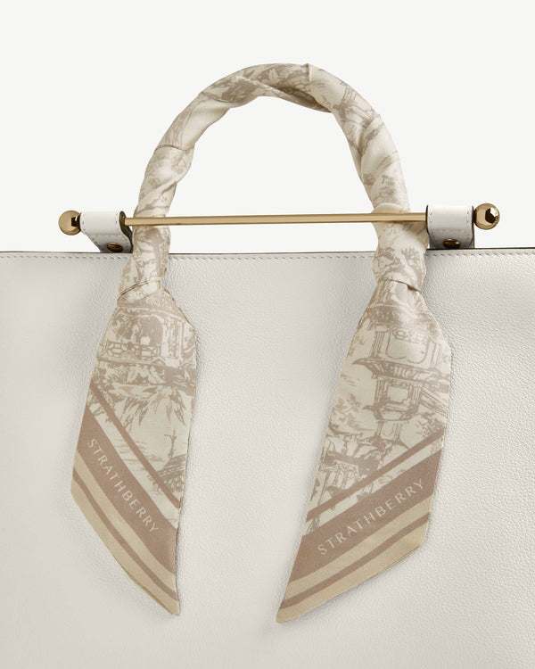 strawberry Silk Skinny Scarf - Oat/Mushroom Oriental Print