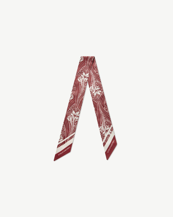 Strawberry Silk Skinny Scarf - Oxblood Wallpaper Print