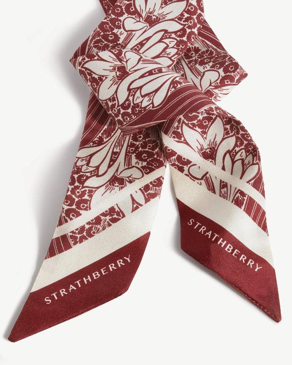 Strawberry Silk Skinny Scarf - Oxblood Wallpaper Print