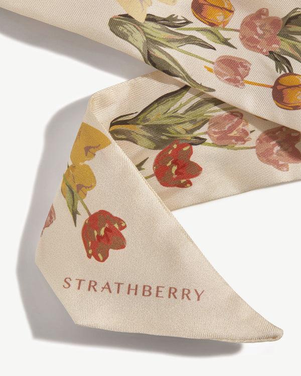Strawberry Silk Skinny Scarf - Vanilla/Brûlée Tulip Print