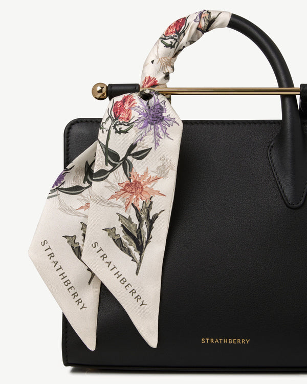 strawberry Silk Skinny Scarf - Vanilla/Forest Green Thistle Print