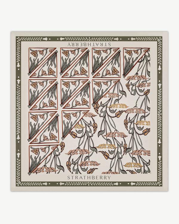 Strawberry Silk Square Scarf - Geometric Vanilla/Sage