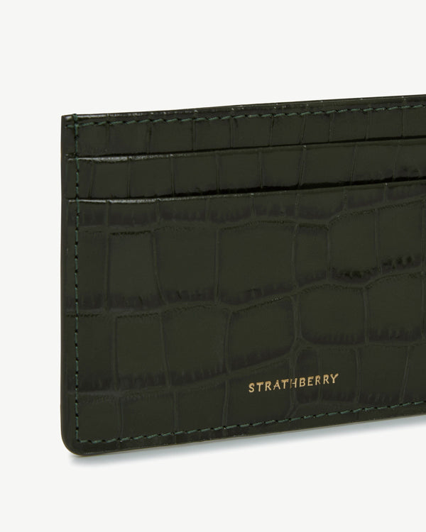 strawberry Cardholder - Croc-Embossed Leather Forest