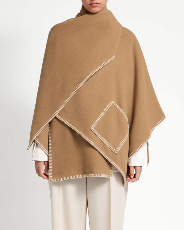 Strawberry Iona Woven Pure Wool Cape - Camel
