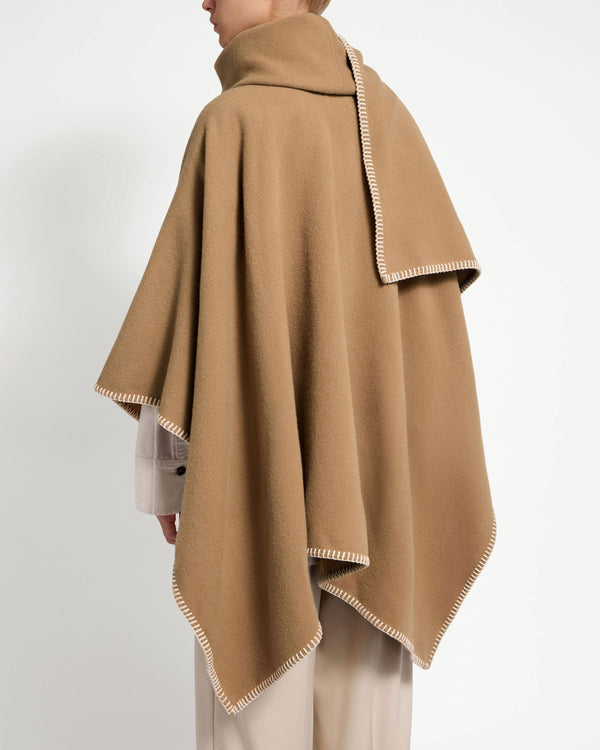 Strawberry Iona Woven Pure Wool Cape - Camel