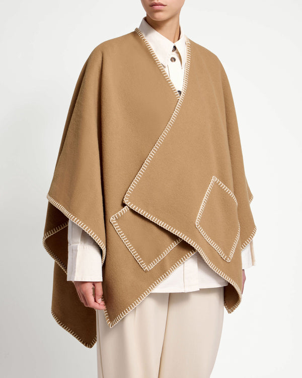 Strawberry Iona Woven Pure Wool Cape - Camel