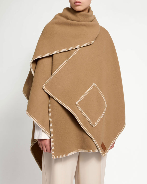 strawberry Iona Woven Pure Wool Cape - Camel